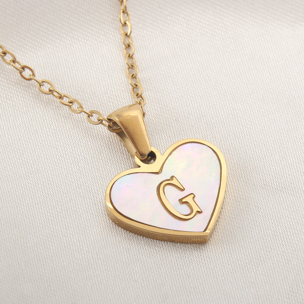 26 Letter Heart-shaped Necklace White Shell Love Clavicle Chain