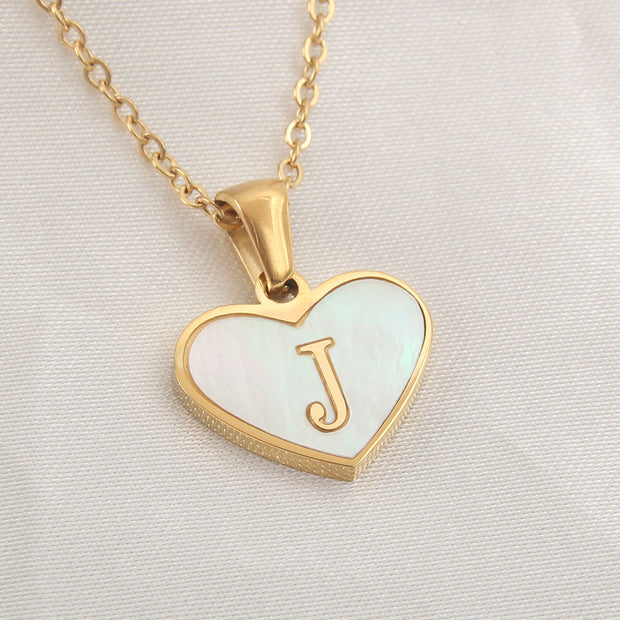 26 Letter Heart-shaped Necklace White Shell Love Clavicle Chain