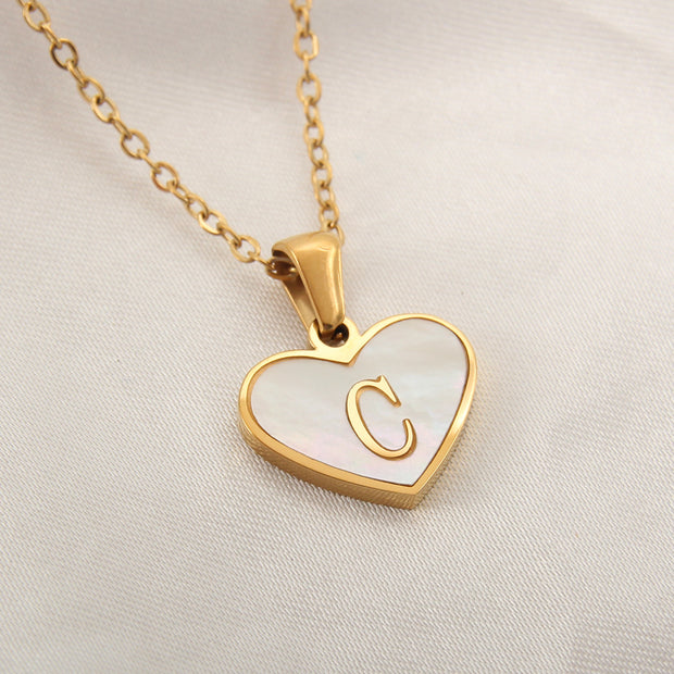 26 Letter Heart-shaped Necklace White Shell Love Clavicle Chain