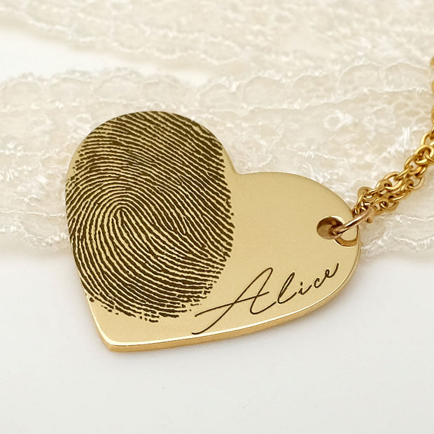 Personalized Fingerprint Necklace Custom Heart Necklace