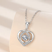 S925 Beating Heart-shaped Necklace with Rhinestones