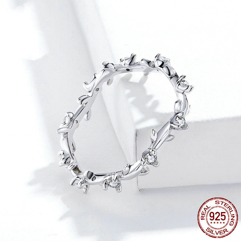 S925 Platinum Plated Forest Sterling Silver Ring