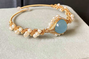 14K GoldWrapped Handmade Bracelet Hailan Baohai Sapphire Natural White Pearl Bracelet - Jps collections