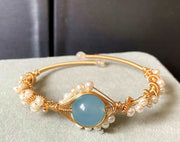 14K GoldWrapped Handmade Bracelet Hailan Baohai Sapphire Natural White Pearl Bracelet - Jps collections