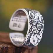 Buddhism Jewelry Like Vintage And Old Real Silver Plated Prajna Paramita Heart Sutra Lotus Ring - Jps collections