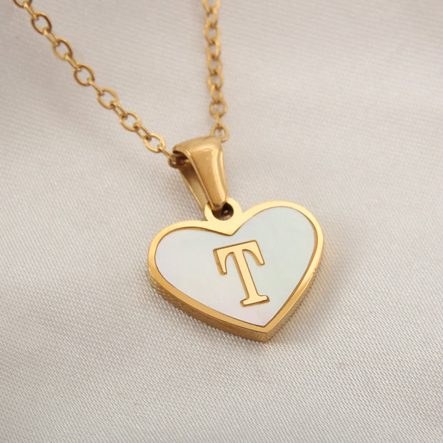 26 Letter Heart-shaped Necklace White Shell Love Clavicle Chain