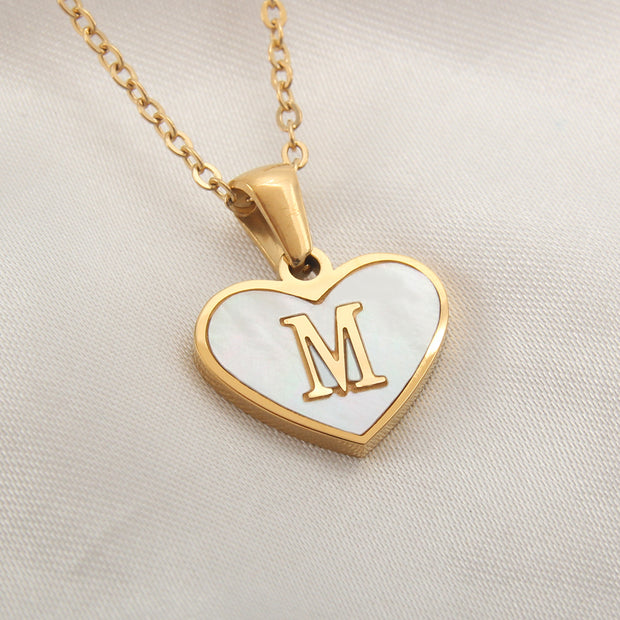 26 Letter Heart-shaped Necklace White Shell Love Clavicle Chain