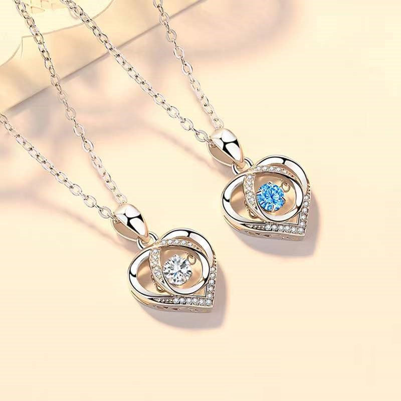 S925 Beating Heart-shaped Necklace with Rhinestones