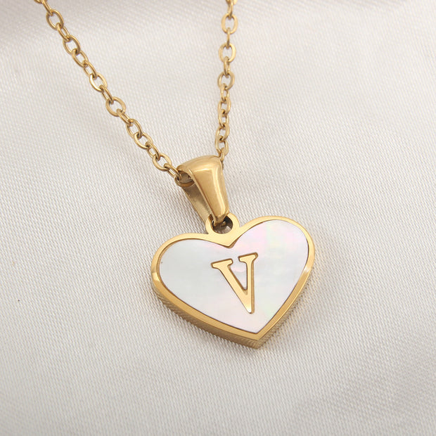 26 Letter Heart-shaped Necklace White Shell Love Clavicle Chain