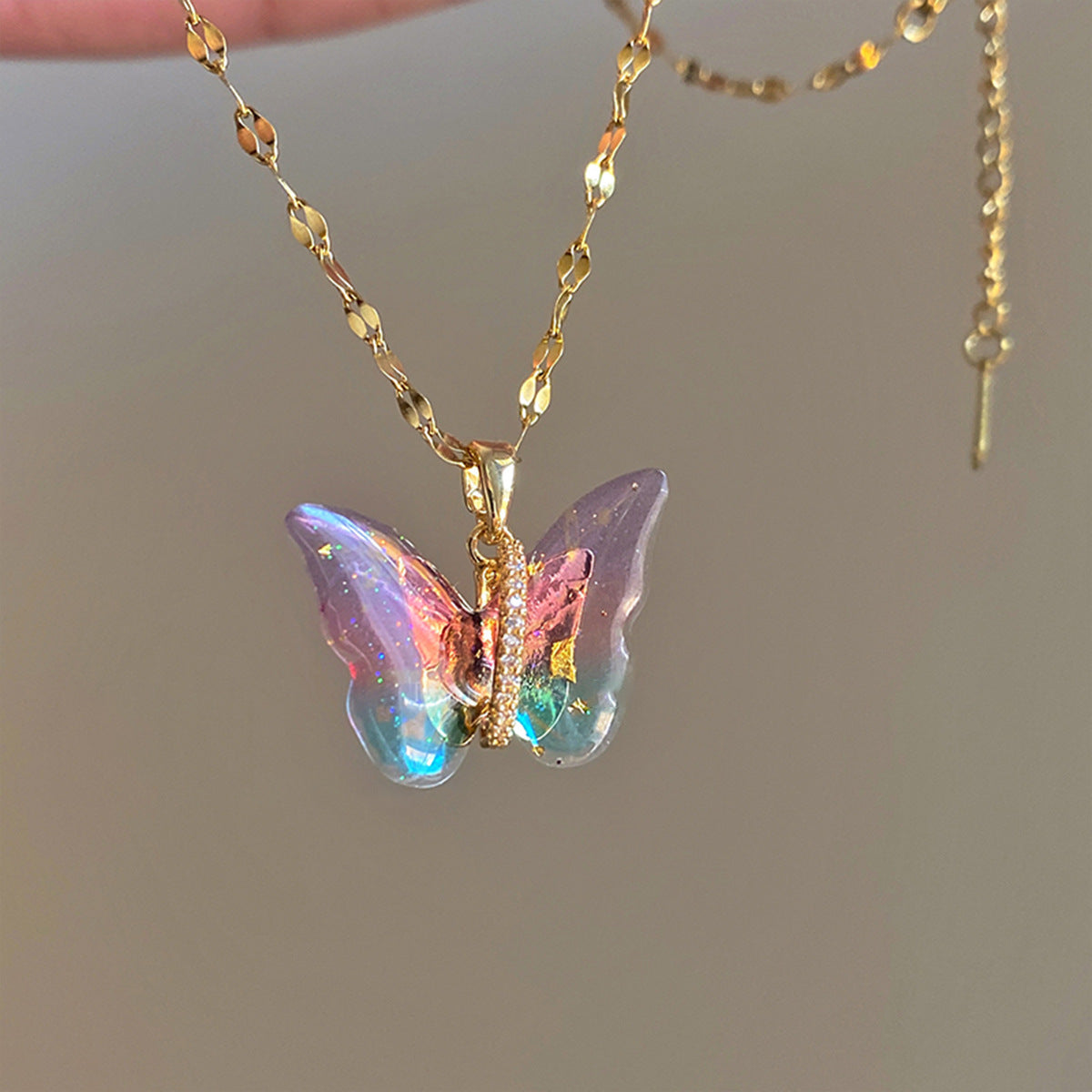 Colorized Butterfly Pendant & Clavicle Chain