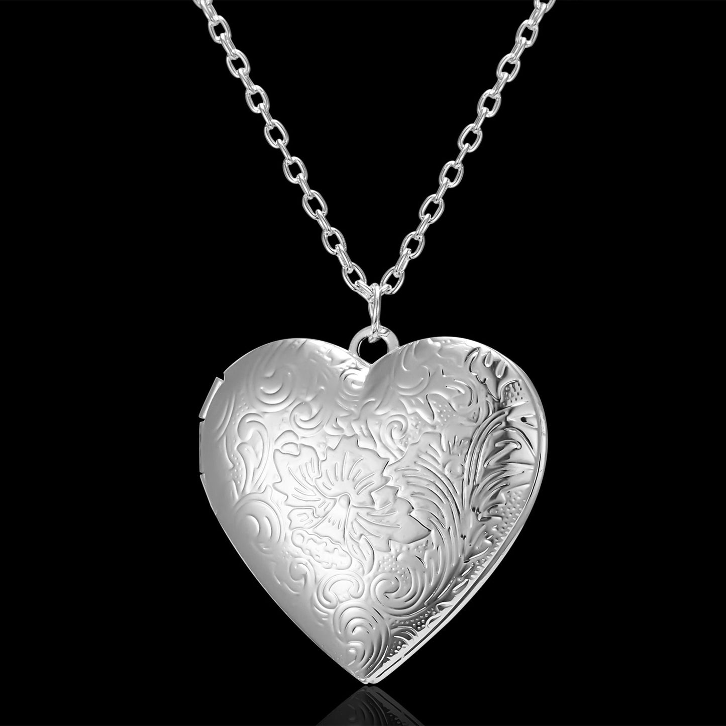 Personalized Carved Design Heart Shaped Photo Frame Pendant & Necklace