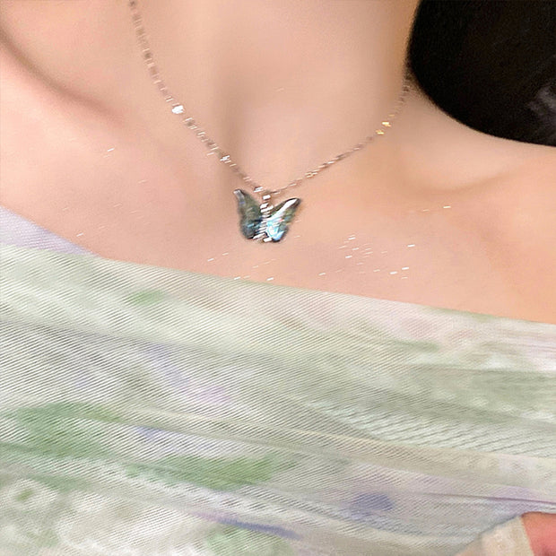 Colorized Butterfly Pendant & Clavicle Chain