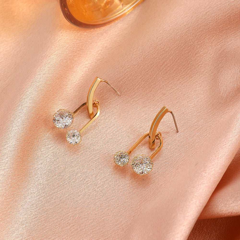 Copper Inlaid Zircon Hollow Small Gold Ball Earrings