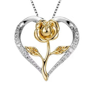 Zircon Heart Rose Silver Necklace