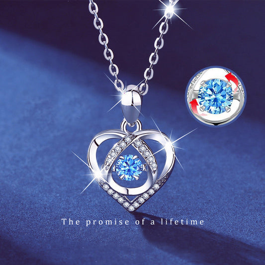 S925 Beating Heart-shaped Necklace with Rhinestones