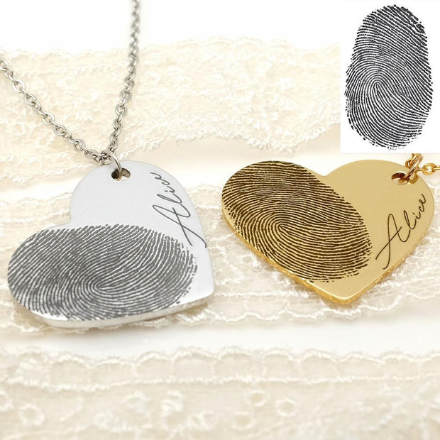 Personalized Fingerprint Necklace Custom Heart Necklace