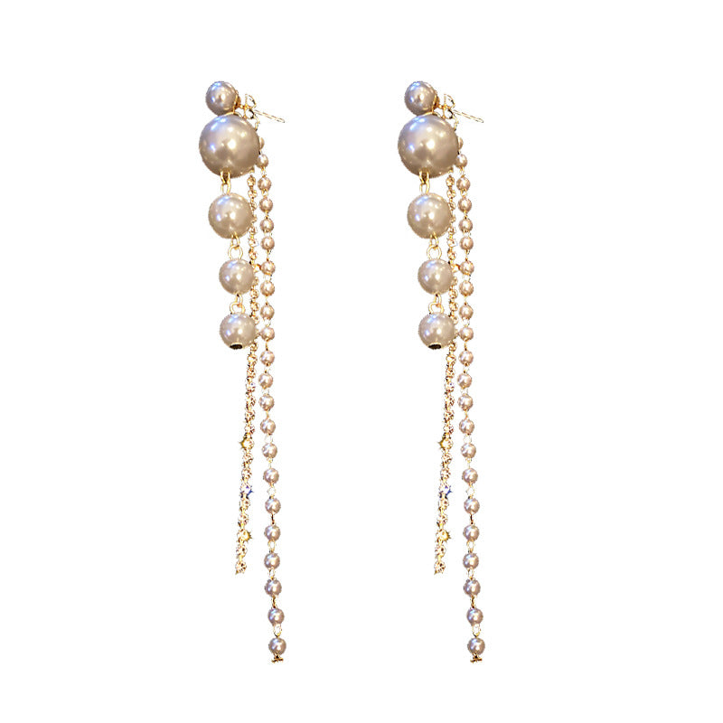 Temperament Pearl Tassel Long Earrings