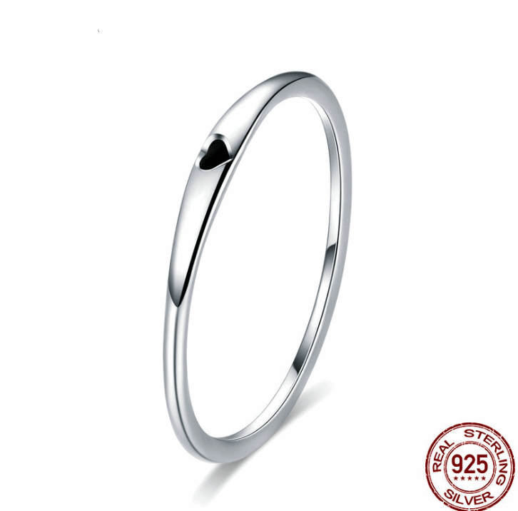 925 Sterling Silver Round Circle Pure Finger Ring Simple Heart Engrave Rings - Jps collections