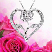 Zircon Heart Rose Silver Necklace