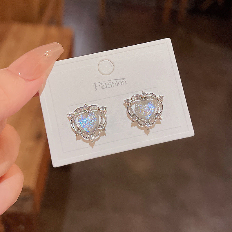 Sparkling Opal Heart Shape With Diamond Stud Earrings