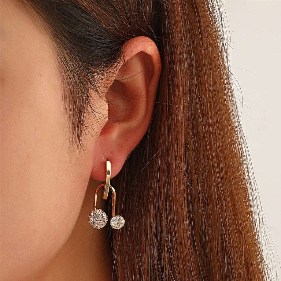 Copper Inlaid Zircon Hollow Small Gold Ball Earrings