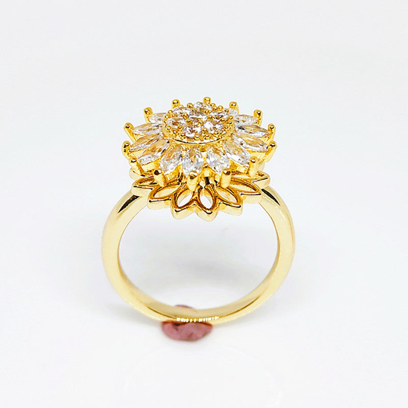 Rotating SUNFLOWER Full Diamond Sunflower Ring