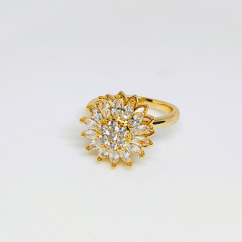 Rotating SUNFLOWER Full Diamond Sunflower Ring