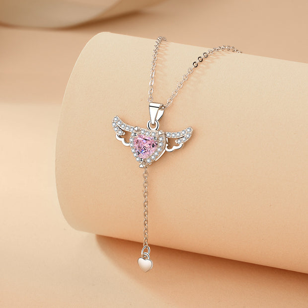 Cupid Heart Angel Wings Tassel Necklace Clavicle