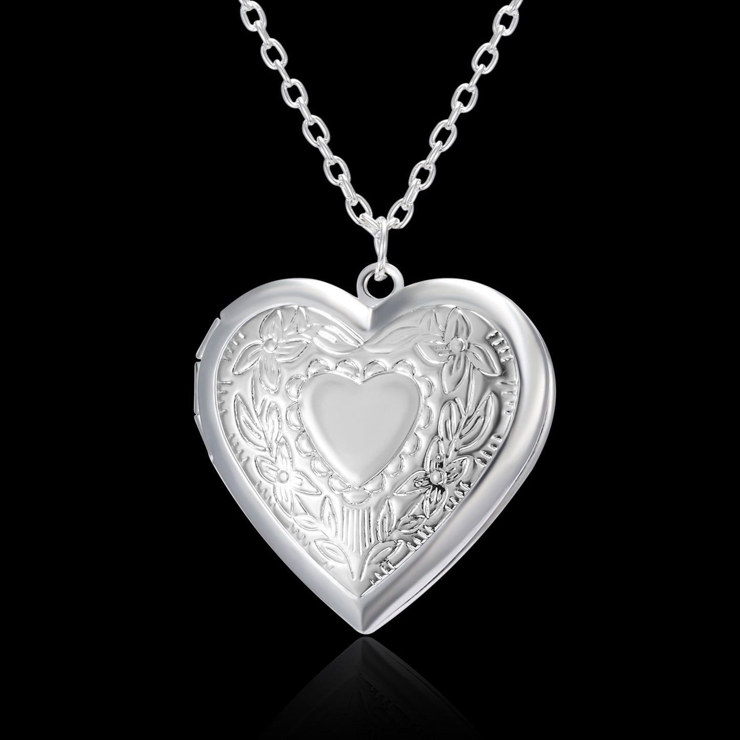 Personalized Carved Design Heart Shaped Photo Frame Pendant & Necklace