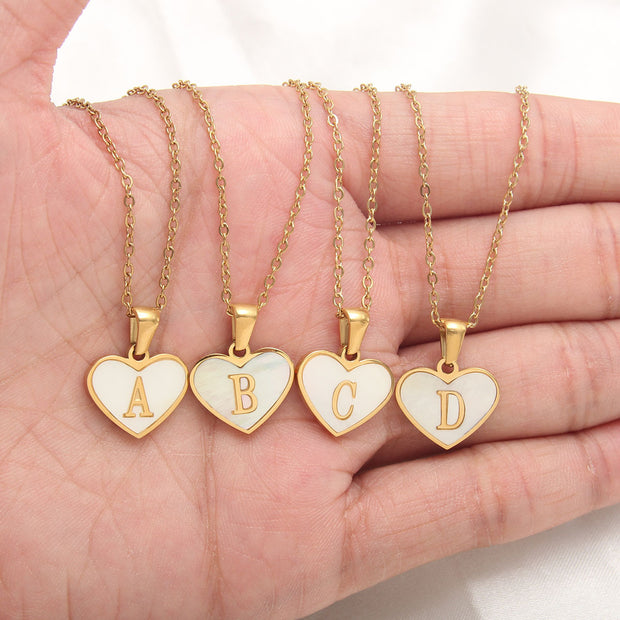 26 Letter Heart-shaped Necklace White Shell Love Clavicle Chain