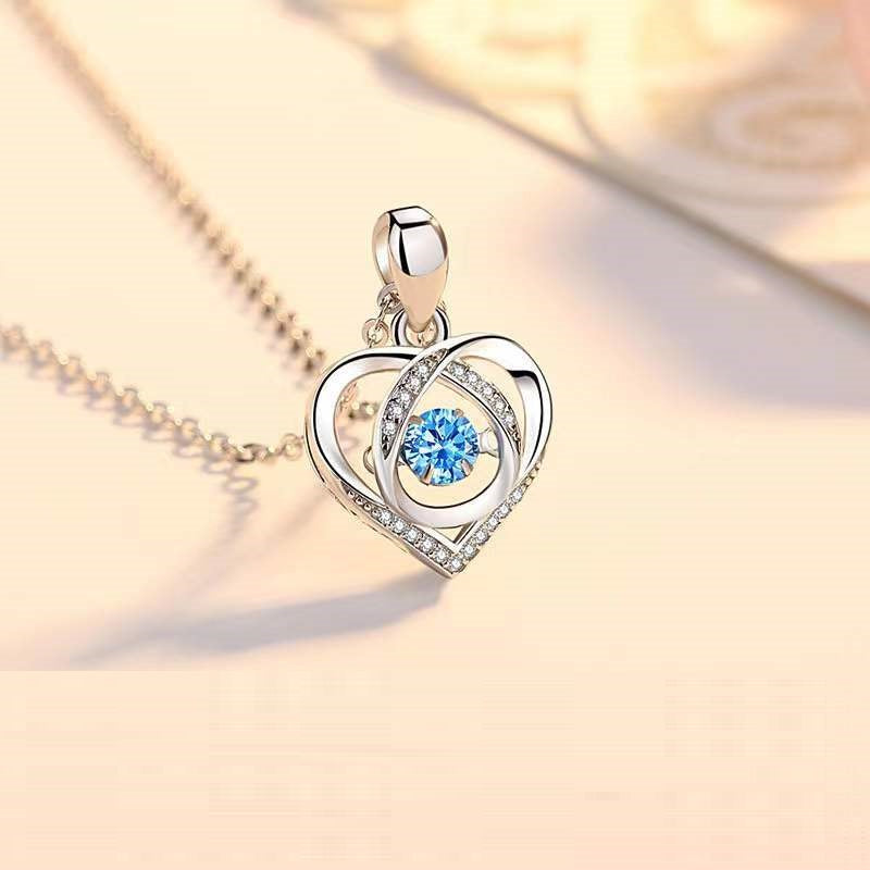 S925 Beating Heart-shaped Necklace with Rhinestones