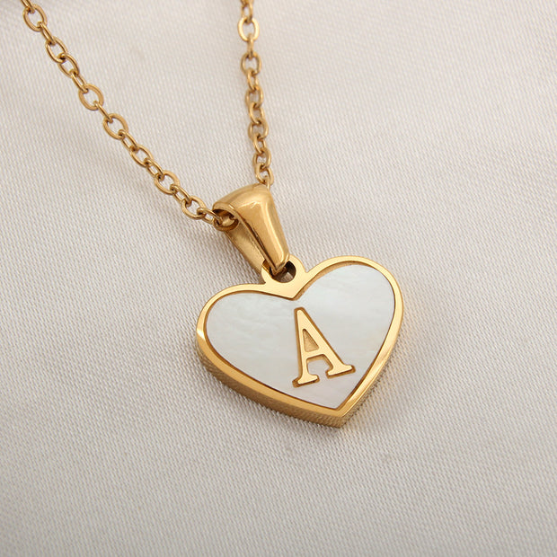 26 Letter Heart-shaped Necklace White Shell Love Clavicle Chain