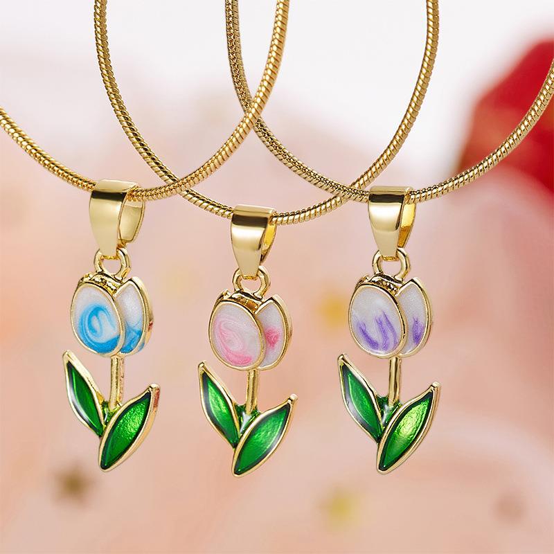 Romantic Flower Tulip Fashion Drop Oil Necklace Bracelet