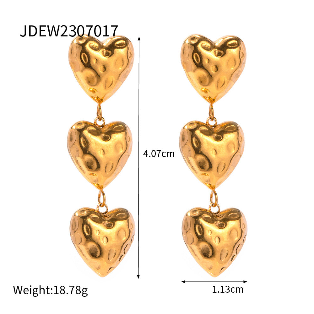 Retro Baroque Love Heart Earrings Asymmetric Ear Studs