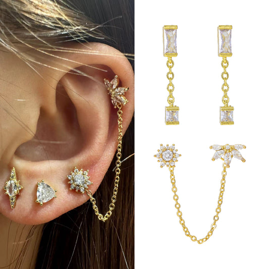 Creative Chain Tassel Geometric Ear Bone Stud