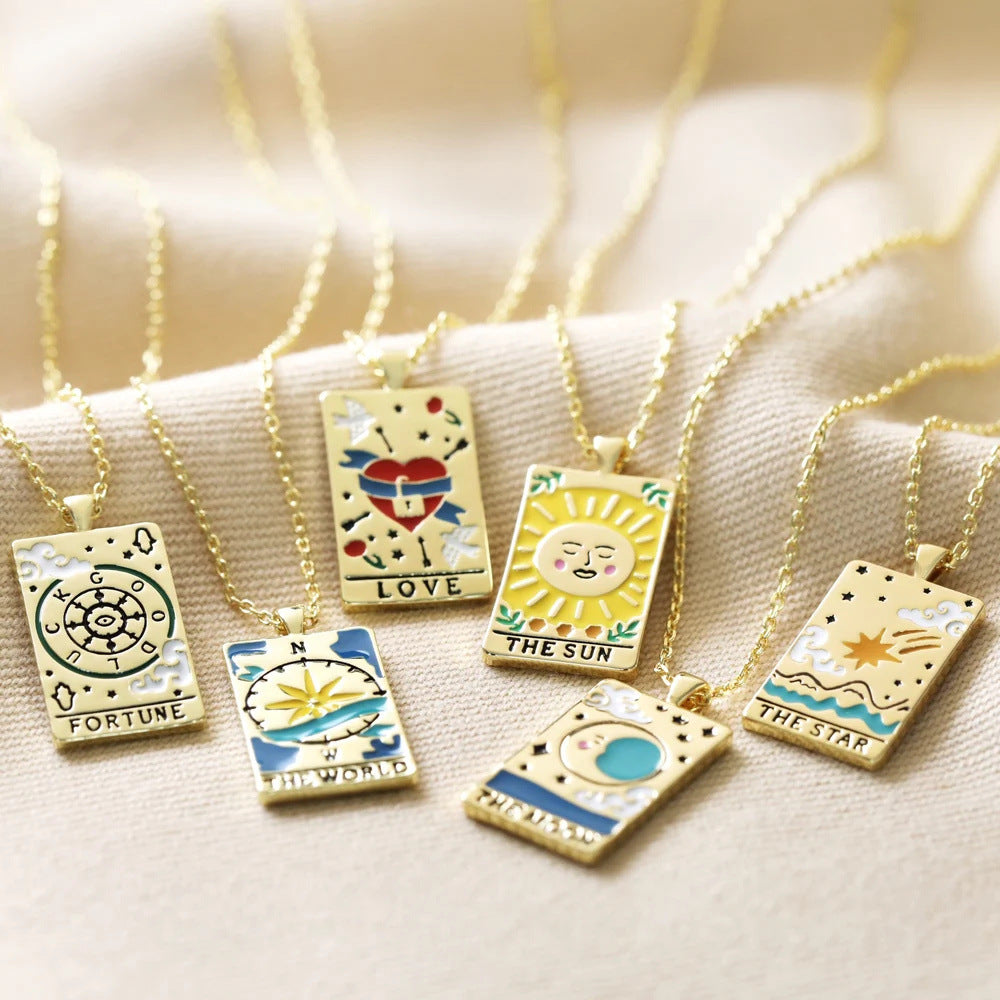 Fashion Jewelry Colorful Oil Necklace Tarot Square Pendant