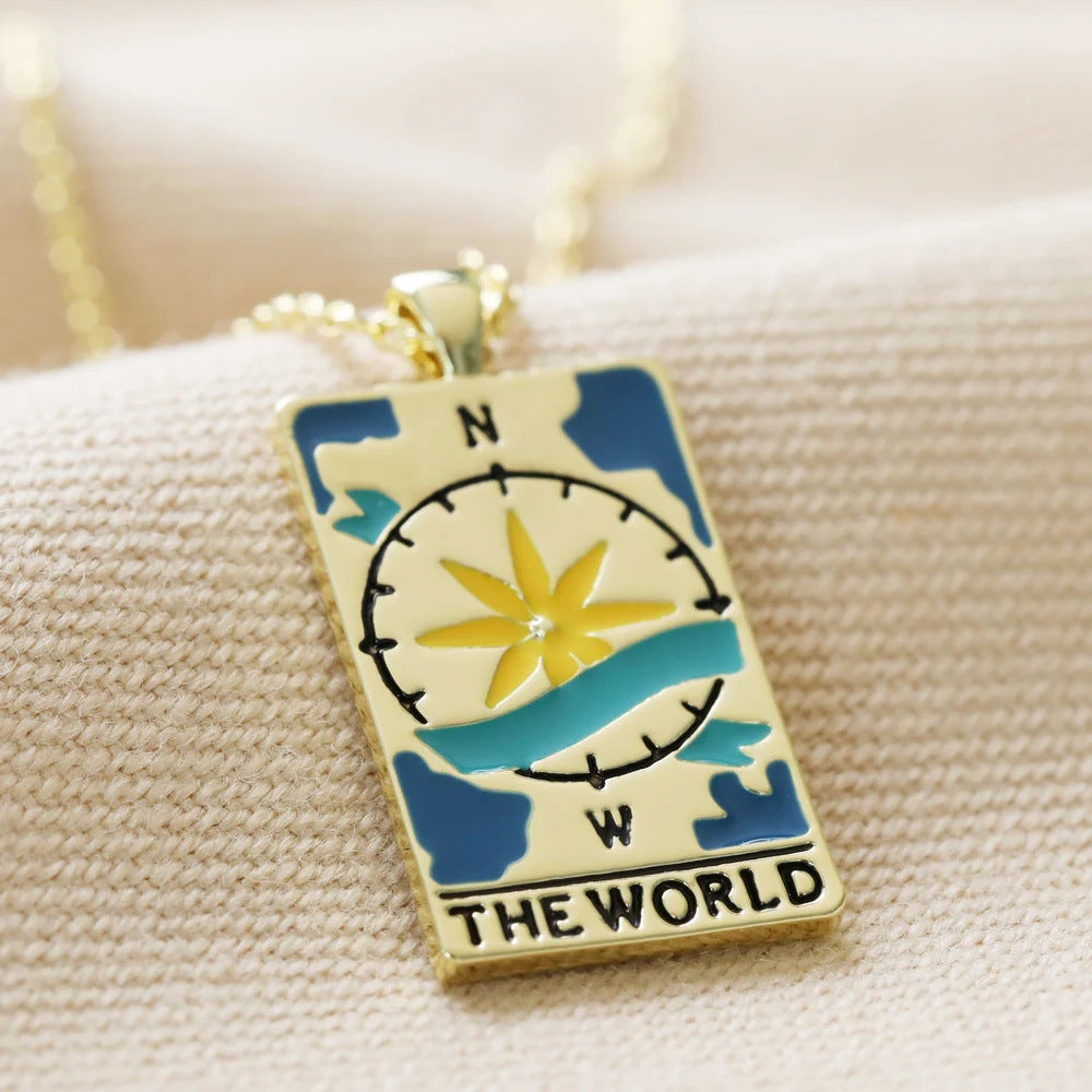 Fashion Jewelry Colorful Oil Necklace Tarot Square Pendant