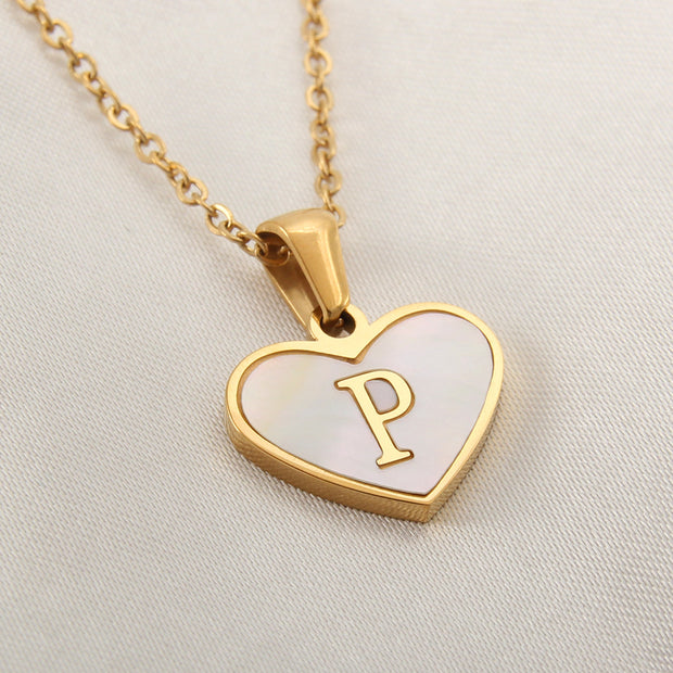 26 Letter Heart-shaped Necklace White Shell Love Clavicle Chain