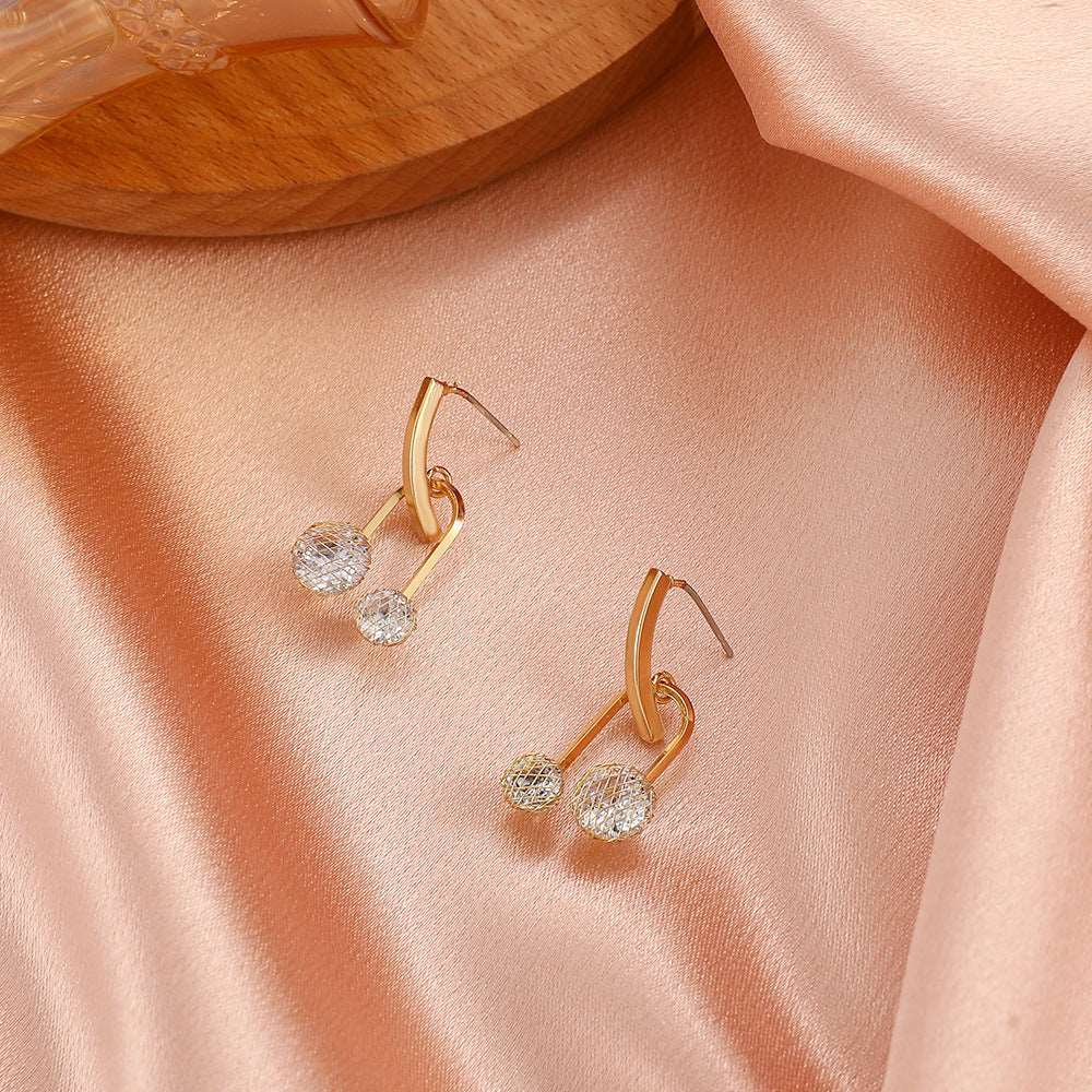 Copper Inlaid Zircon Hollow Small Gold Ball Earrings