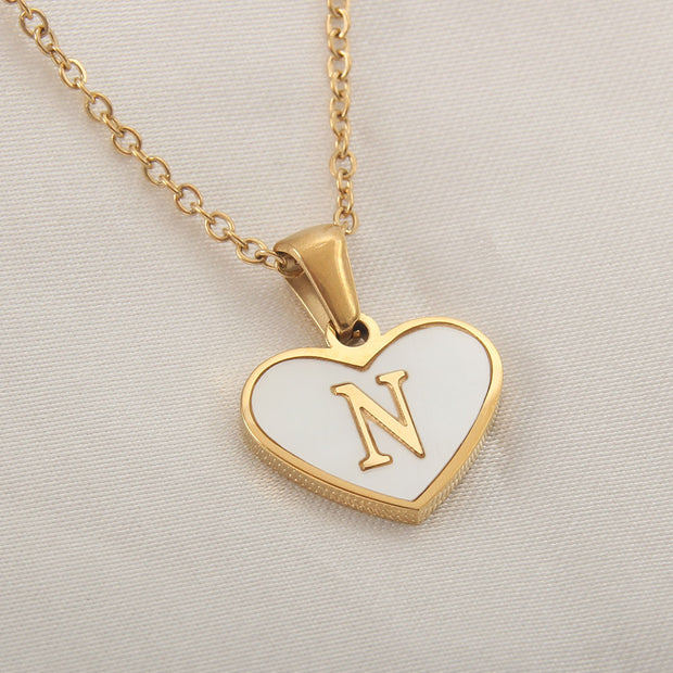 26 Letter Heart-shaped Necklace White Shell Love Clavicle Chain