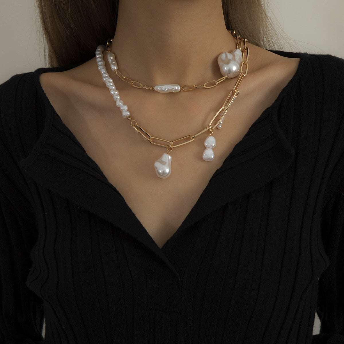 Asymmetrical Shaped Imitation Pearl Set Necklace