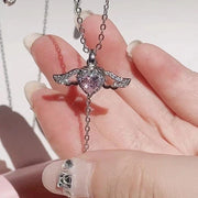 Cupid Heart Angel Wings Tassel Necklace Clavicle