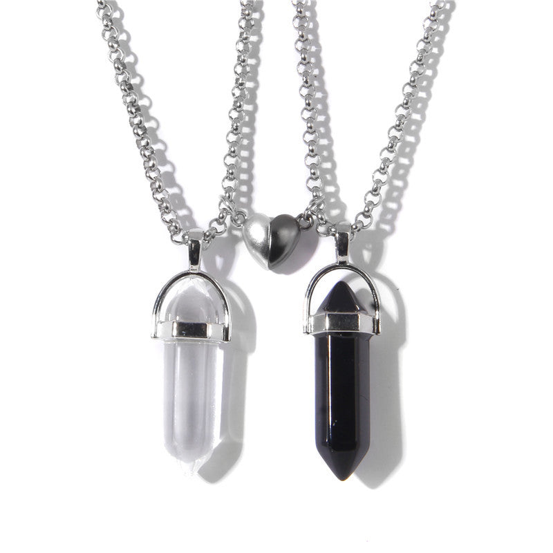 Love Magnetic Buckle Natural Hexagon Pillar Necklace & Pendant