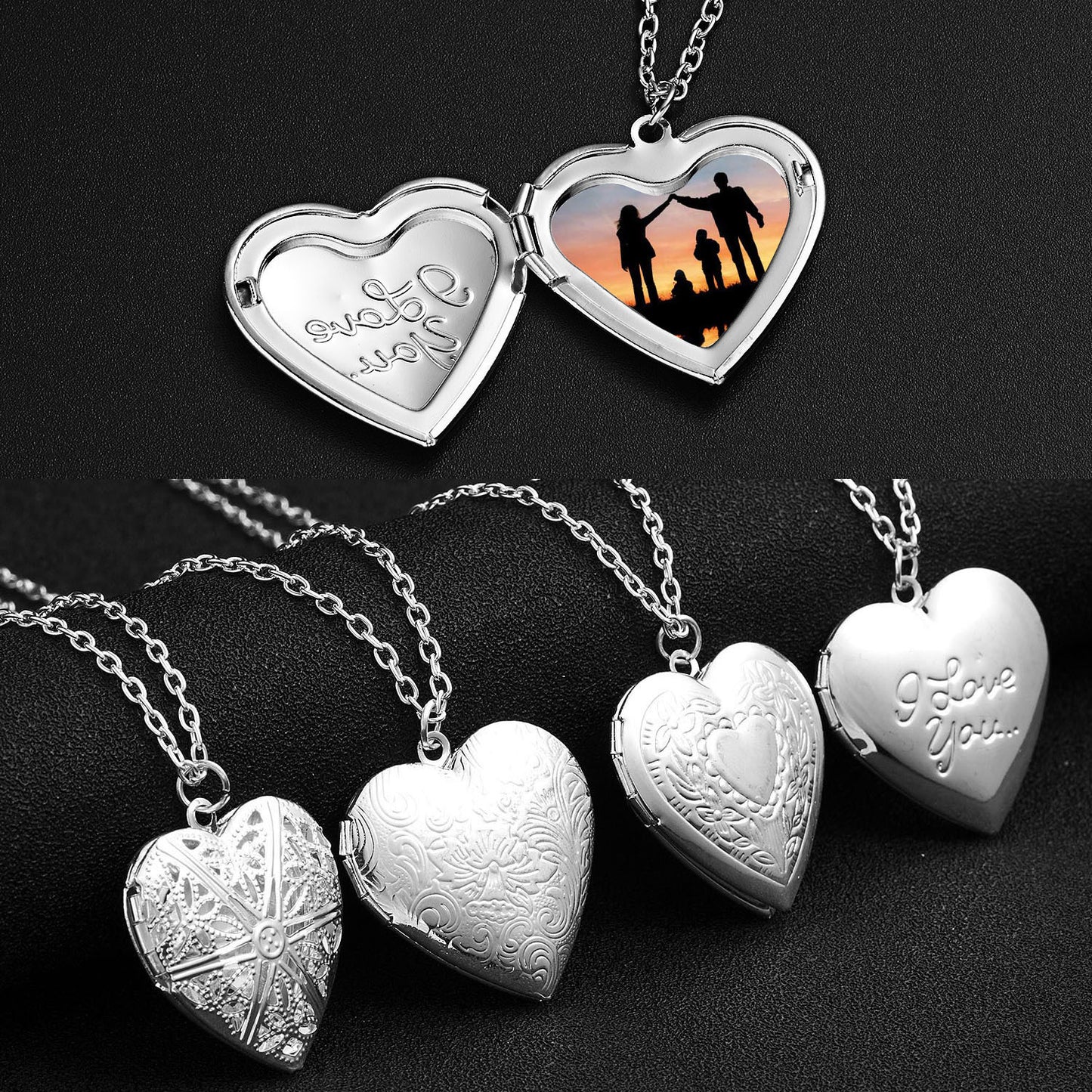 Personalized Carved Design Heart Shaped Photo Frame Pendant & Necklace