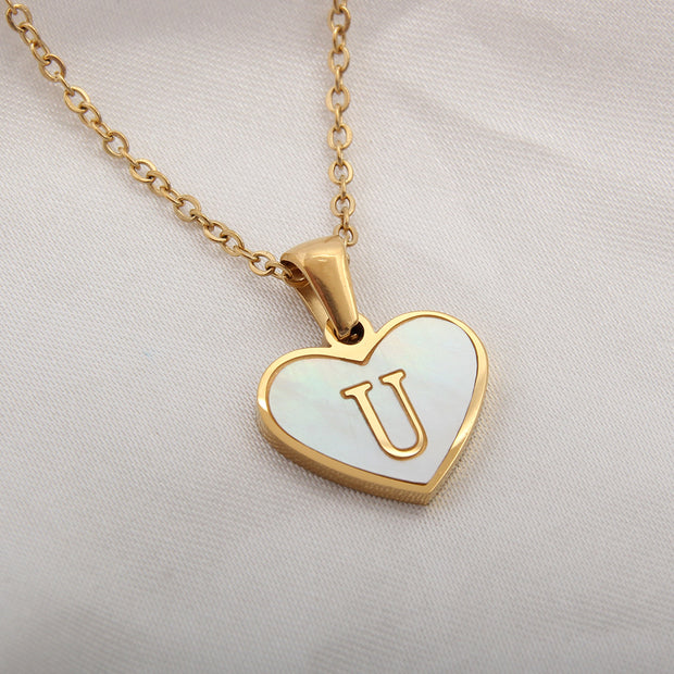 26 Letter Heart-shaped Necklace White Shell Love Clavicle Chain