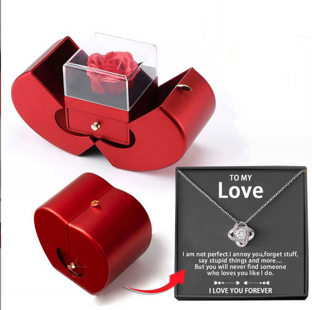 Red Apple Jewelry Bow with Artificial Flower Rose