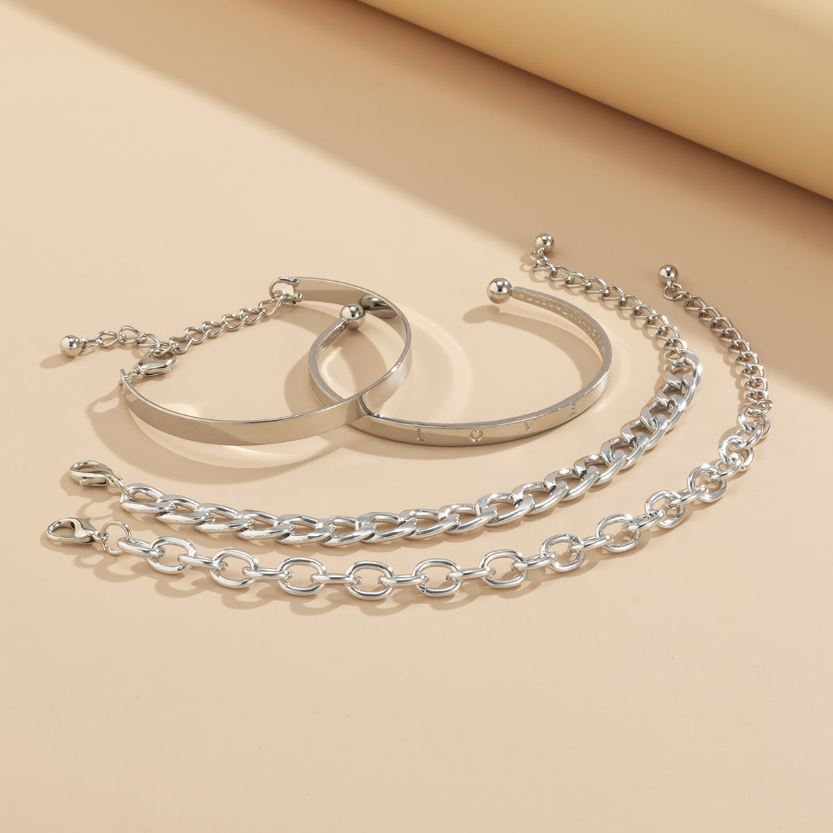 Simple And Smooth C-shaped Hollow Chain Bracelet Set - Jps collections