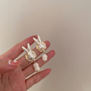 925 Silver Needle Cute Pearl Bunny Baroque Pearl