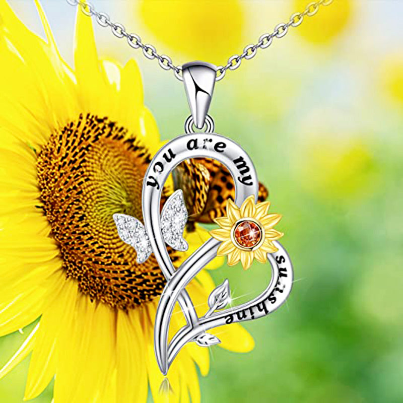 Sunshine Sunflower Necklace with Crystal Butterfly