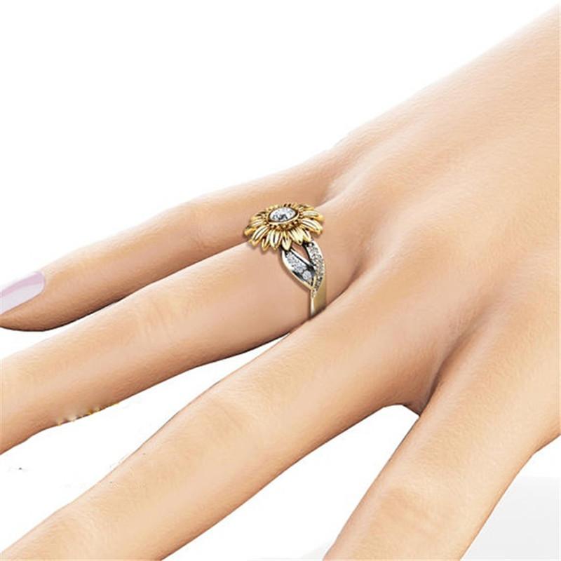 New gold-plated couple ring sunflower flower color separation zircon ring - Jps collections